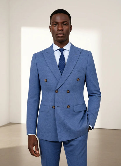 ST Cassy 2-Piece Set (Jacket + Pants) Double-Breasted Man Suit Blue Modern Wedding Suits for Men Slim Fit Business Office Suit