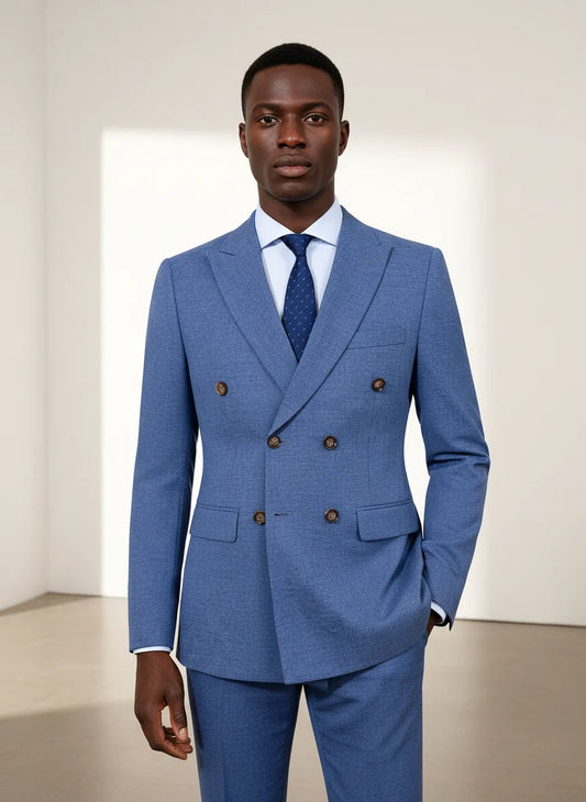 ST Cassy 2-Piece Set (Jacket + Pants) Double-Breasted Man Suit Blue Modern Wedding Suits for Men Slim Fit Business Office Suit