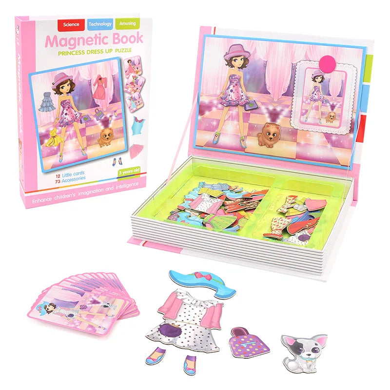 Magnetic Book 3D Cartoon Puzzles Jigsaw Funny Children's Intelligent Brain Training Game Educational Toys for Kids Gift Xmas Toy