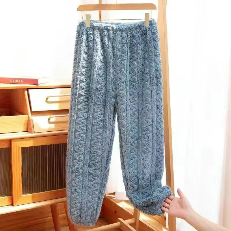 Thickened Coral Fleece Sleepwear Straight Leg Lazy Pants Home Clothes for Men And Women Winter Warm Soft Plush Pyjamas Pj Pants