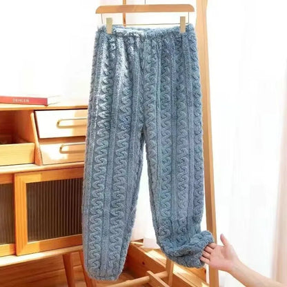 Thickened Coral Fleece Sleepwear Straight Leg Lazy Pants Home Clothes for Men And Women Winter Warm Soft Plush Pyjamas Pj Pants
