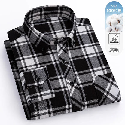 New Flannel Plaid Long Sleeve Men Casual Shirts Autumn Winter Fashion Plus Size Regular Fit Smart Dress Shirts Daily Clothes Top
