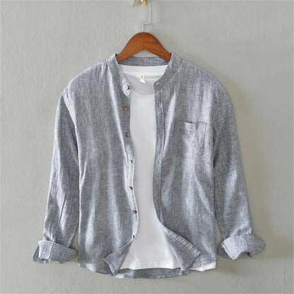 Mens Long Sleeve Business Casual Slim Fit Shirt Spring Autumn Stripe Cotton Linen Blend shirts Daily Commute Breathable tops