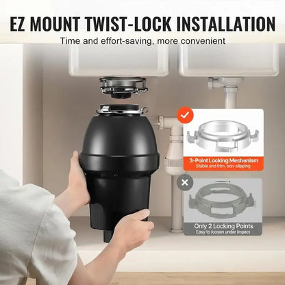 Garbage Disposal, 1.25HP 3360RPM Continuous Feed Food Waste Disposer, EZ Connect Food Waste Grinding System with Sound Reduction, Power Cord & Splash Guard for Kitchen Sinks