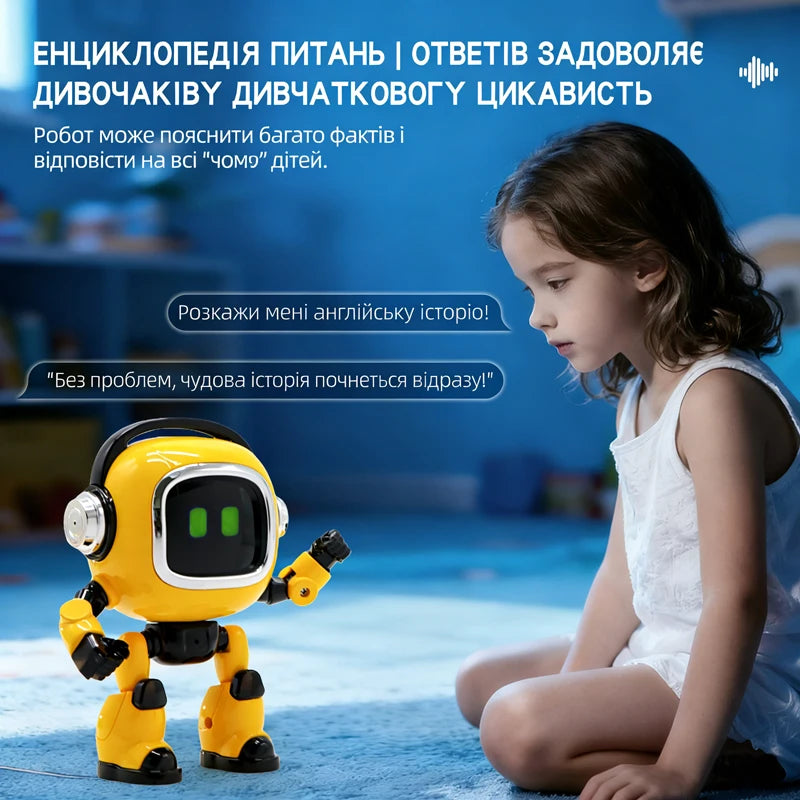 Mini Yellow ABS Robot Figurine with Flexible‑Joint, Soft‑Glow LED Desktop Ornament, Nice Holiday Birthday Gift