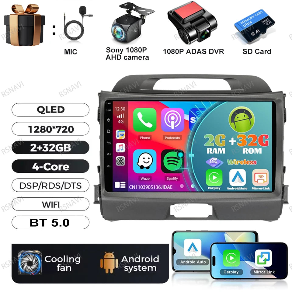 Car Radio Android 15 For KIA Sportage 2010 2011 2012 2013 2014 2015 2016 5G WIFI Qualcomm Navigation DSP Stereo Multimedia GPS