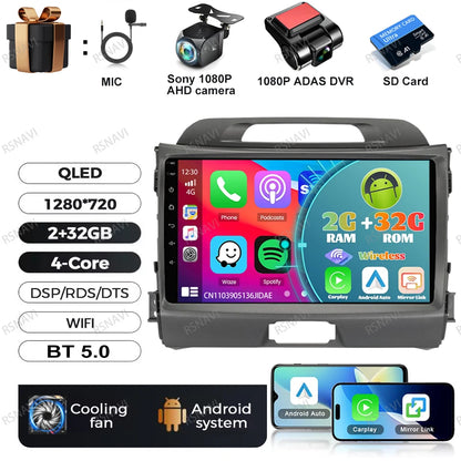Car Radio Android 15 For KIA Sportage 2010 2011 2012 2013 2014 2015 2016 5G WIFI Qualcomm Navigation DSP Stereo Multimedia GPS