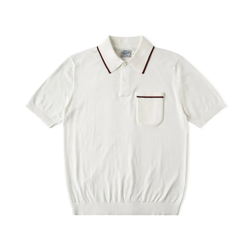 Non Stock Men's Short Sleeve Knit Polo Shirt Vintage Slim Fit Cotton Casual Breathable Golf Tennis Sportswear