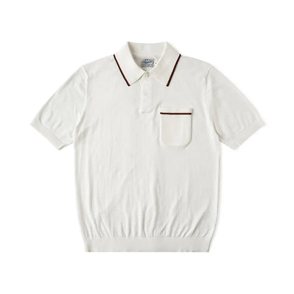 Non Stock Men's Short Sleeve Knit Polo Shirt Vintage Slim Fit Cotton Casual Breathable Golf Tennis Sportswear