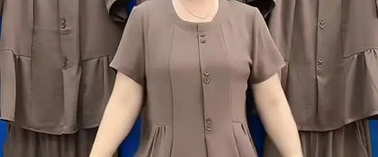 Summer 2026 Fashionable Mommy Set Women's Loose Belly Covering Slimming Two-Piece Suit High-End  Color Casual Wear