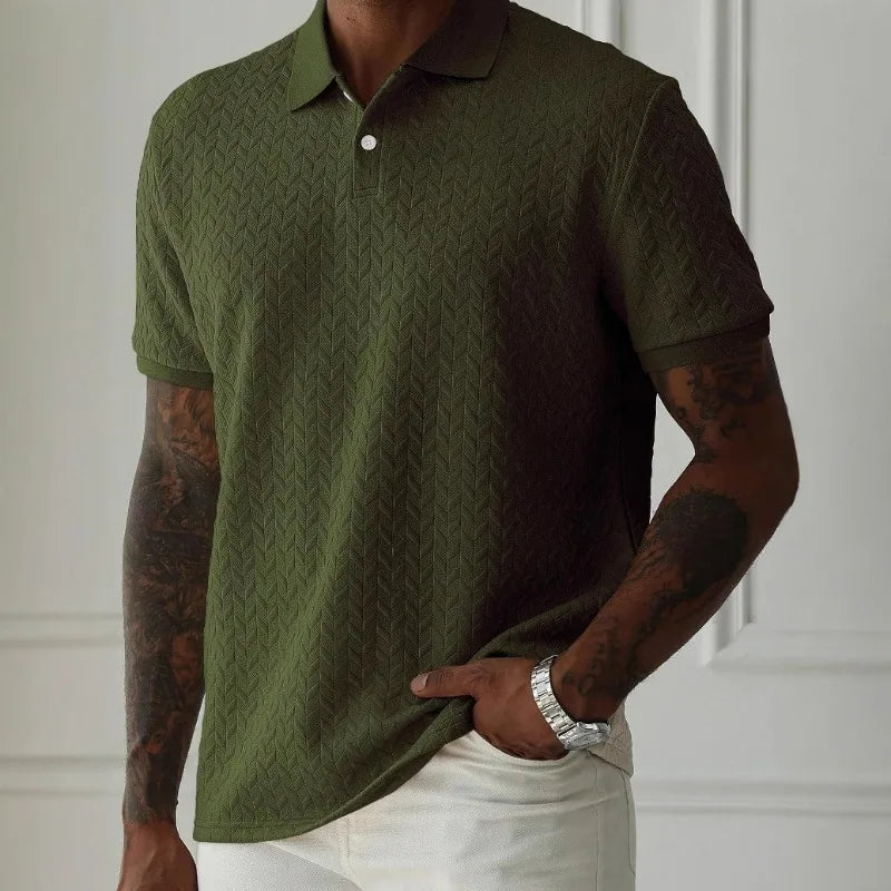 Men's Green Jacquard Polo Shirt Summer Solid Color Short Sleeve Business Casual T-Shirt Men Fashion Golf Basic Top