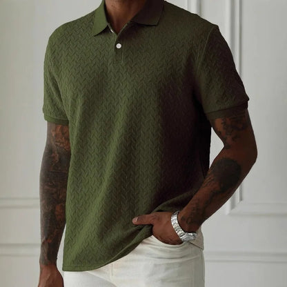 Men's Green Jacquard Polo Shirt Summer Solid Color Short Sleeve Business Casual T-Shirt Men Fashion Golf Basic Top