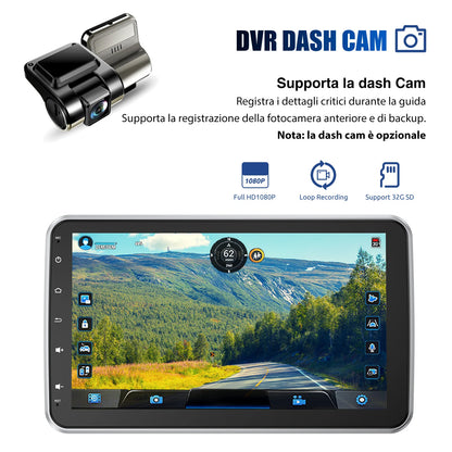10.1'' 4+64GB 360° Rotatable Single 1DIN Car Stereo Android 14 Carplay WIFI Head Unit FM Radio Bluetooth SWC GPS Navi+DVR&Camera