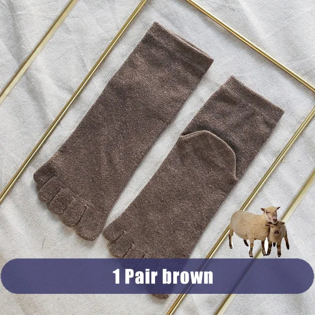 1/5 Pairs Winter Men Five Finger Socks Short Harajuku Wool Solid Business Anti-Bacterial Breathable Warm Socks With Toes Brand