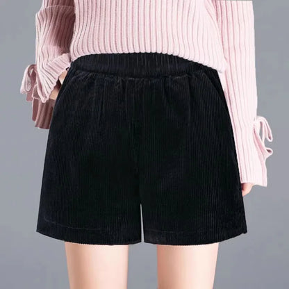 Thickened Fleece Corduroy Pants High Waist Harlan Style Winter 2024 New Women's Casual Trousers Elastic Waist Pocket Detail