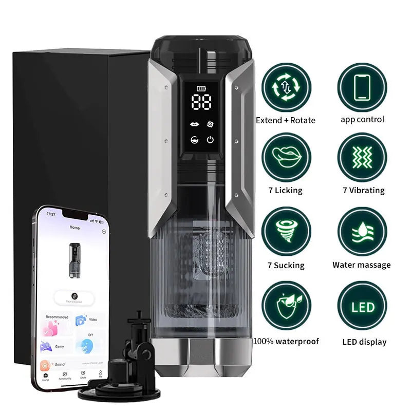 Automatic Masturbator Stroker Adult Toys with 7 Thrusting Rotating 7 Licking Vibrating Modes Hands-Free Sex Machine Pocket Pussy
