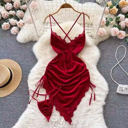 Sexy Lace Strap Jumpsuit Slim Fit Transparent Women's Pajamas Halter Playsuit Erotic Lingerie Catsuit Backless Hollowed Bodysuit