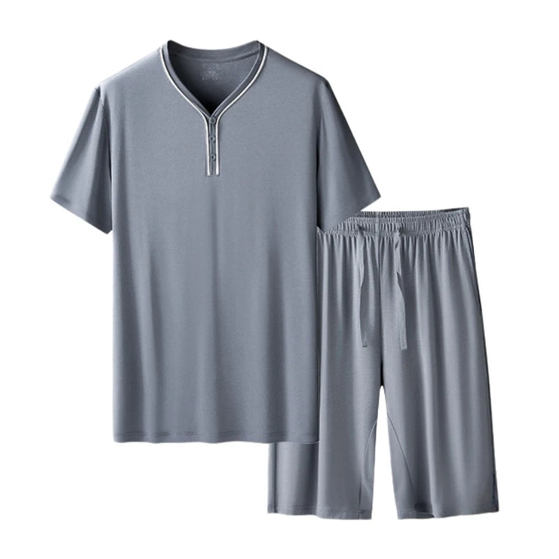 Men's Ultra Fine Modal Pajamas Set Short Sleeves Comfortable Spring Summer Luxury Sleepwear Loungewear for Men