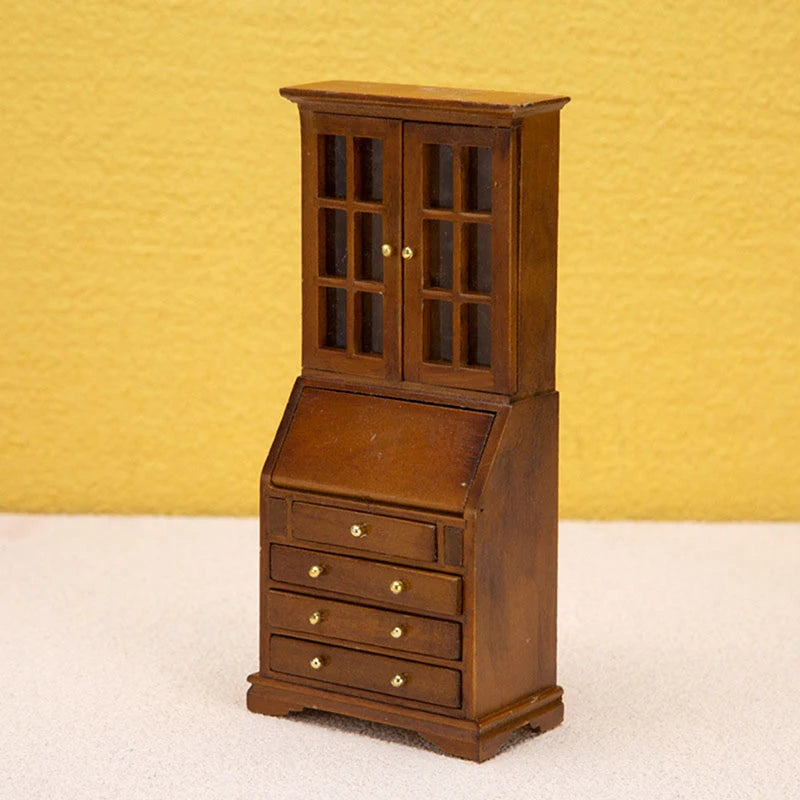 1PC Vintage Miniature Furniture 1:12 Dollhouse Wood Table Multifunction Cabinet Bookcase Model Toy Cupboard Dolls Accessories