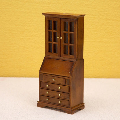 1PC Vintage Miniature Furniture 1:12 Dollhouse Wood Table Multifunction Cabinet Bookcase Model Toy Cupboard Dolls Accessories