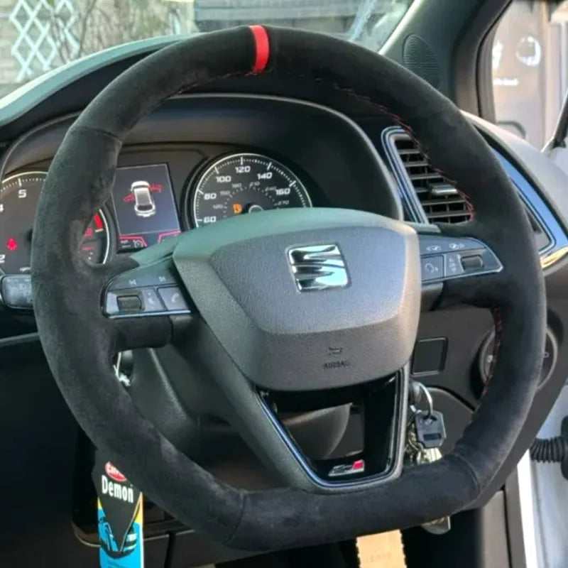DIY copper stripe suede Car Steering Wheel Cover for Seat Leon FR CUPRA Ibiza Alhambra Line Arona Ateca Toledo 2014-2020
