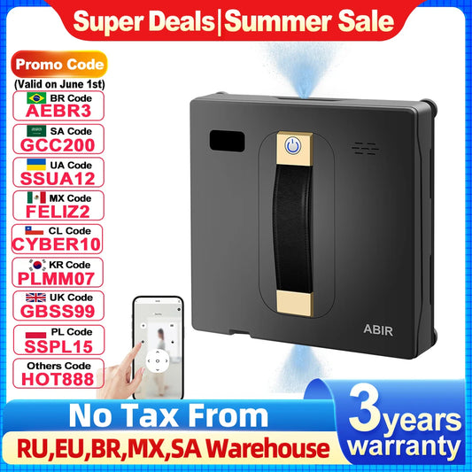 Robot Window cleaner ABIR WD8,Dual Water Spray,Smart Memory,High Vacuum Suction, Laser Sensor, Home Wall Glass Cleaning Robot