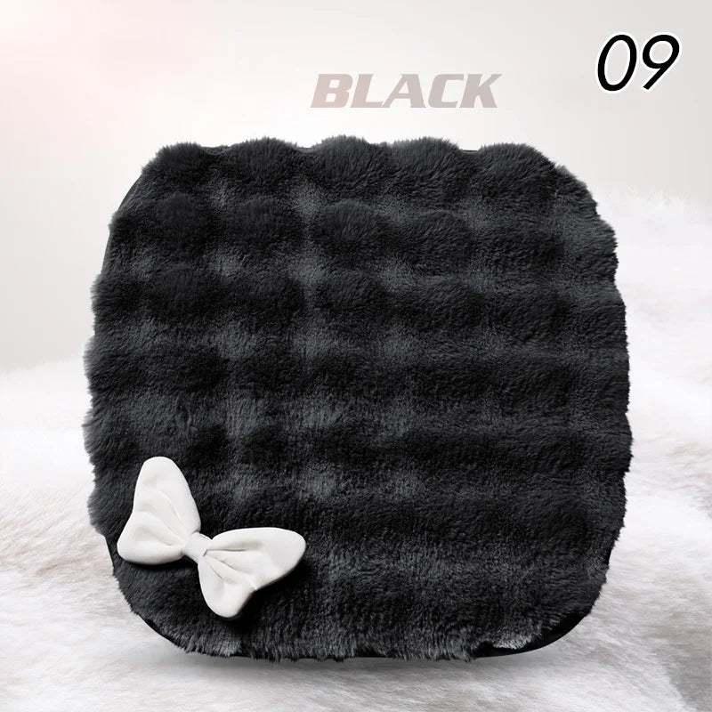 Winter Plush Car Seat Cover Bowknot Fashion Cute Women's Automotive Interior Protector Steering Wheel Warm Cushion Car Pillow