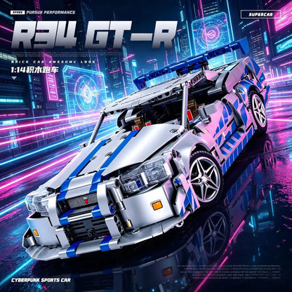 New product 857pcs racing sports car Fast and Furious mechanical Paul GTR R34 boy 1:14 car model building blocks children's toy