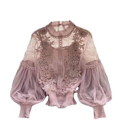 Summer Elegant Lace Blouses Korean Style Women's Clothing Casual Long Sleeve Tops Blusas Feminina Elegante Estilosa Y338