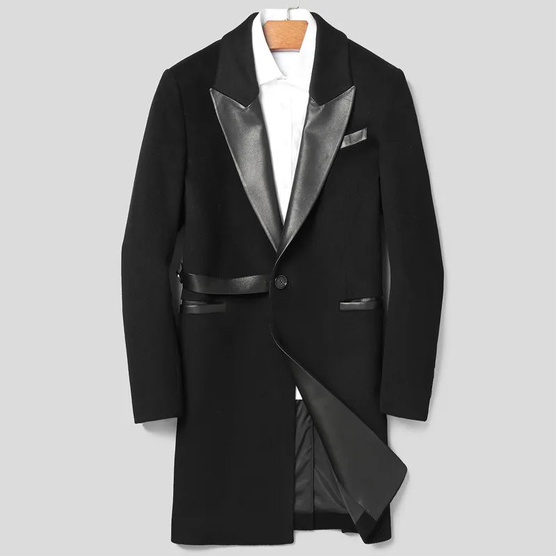 YOLANFAIRY Brand High Quality Sheepskin Spliced Wool Coat Man Jacket Autumn Winter Men's Mid-length Suit Collar Trench Coats
