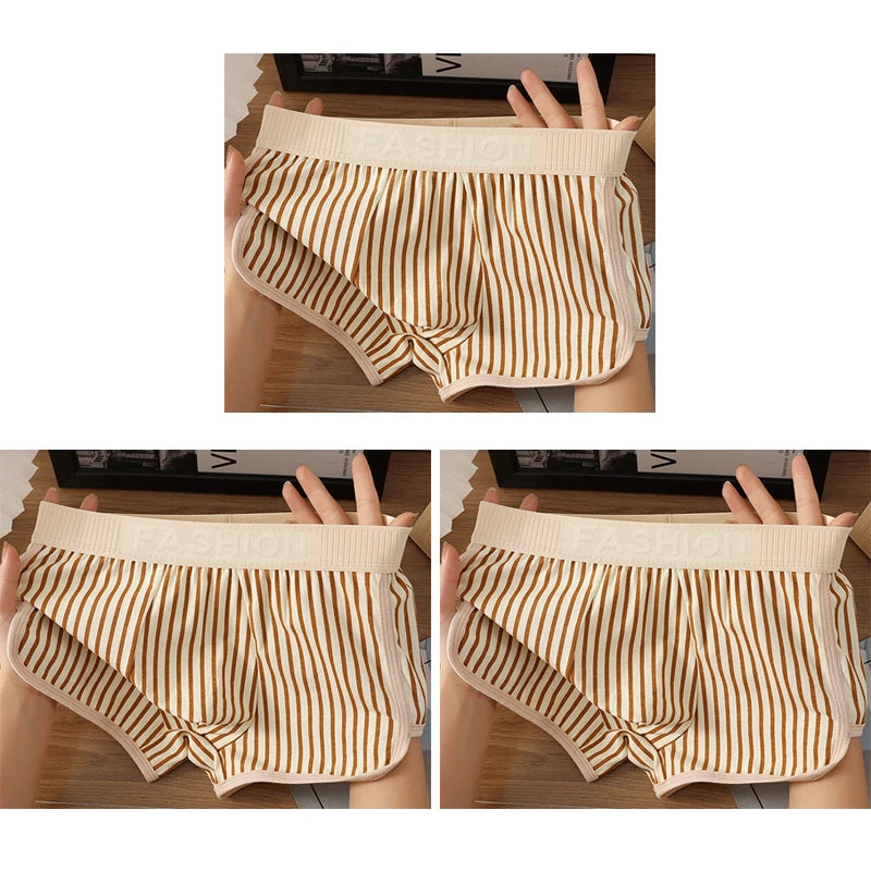 3pcs Pure Cotton Mens Boxer Briefs Males Strip Underwears Boy Comfortable Underpants Mans Breathable PantiesTeenage Boxer Shorts