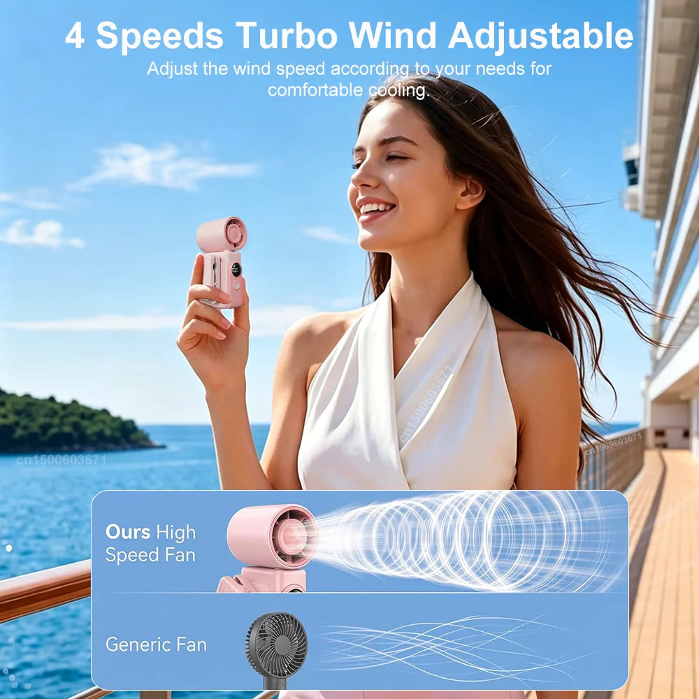 Mini Clip-on Fan Handheld Pocket Fan Rechargeable Digital Display Air Cooling Fan for Outdoor Travel Portable Umbrella Clip Fan