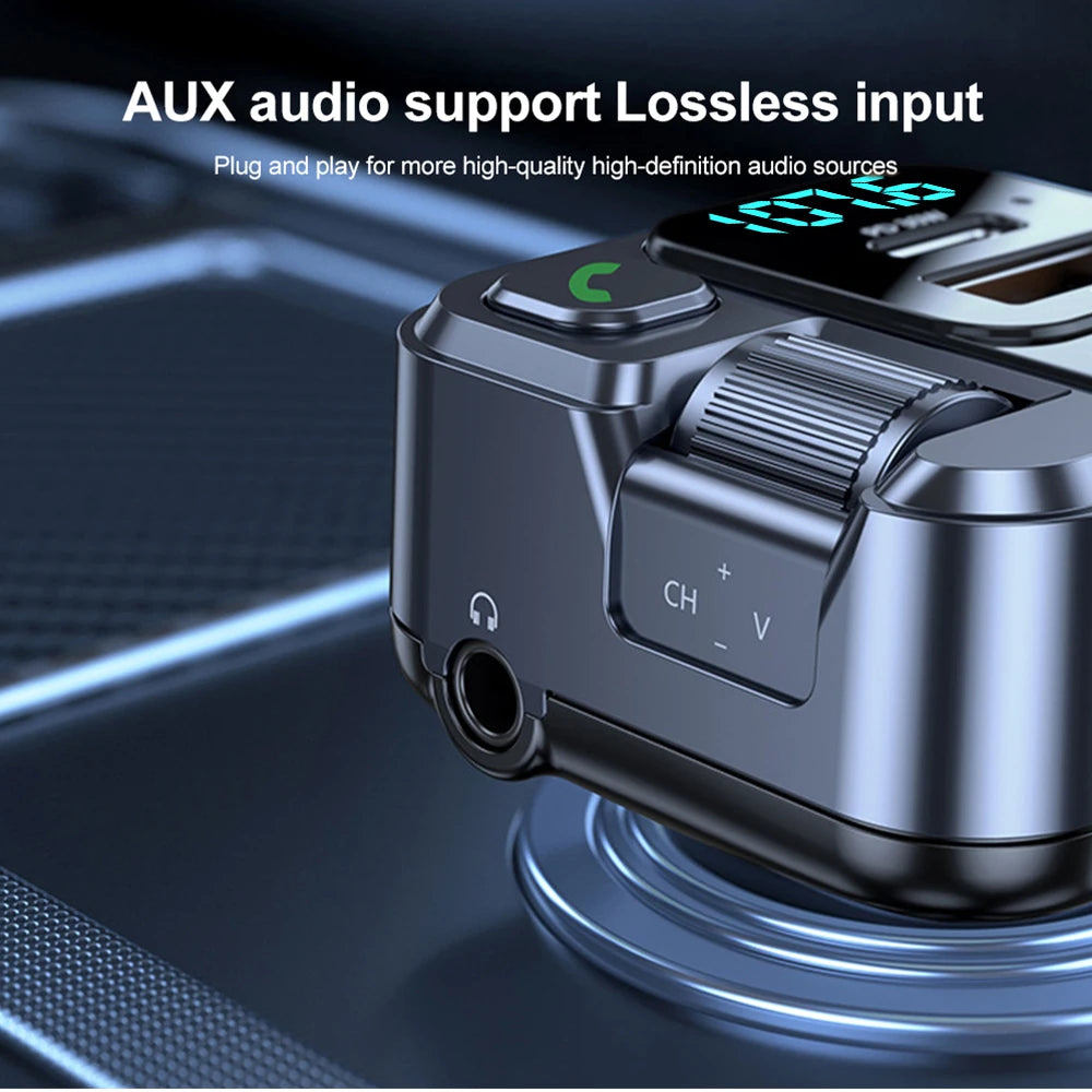 All-in-One Car Bluetooth Adapter - PD20W Fast Charger, USB U Disk Reader, Digital Display & FM Transmitter for Phones