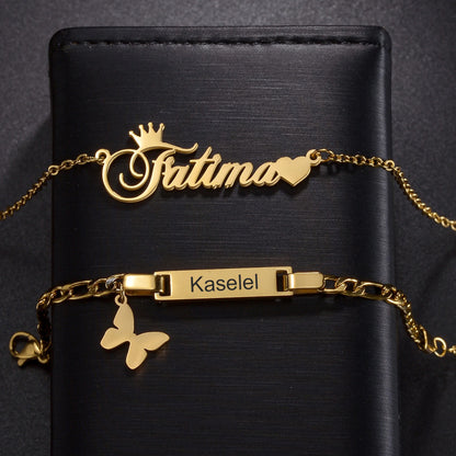 Engrave Custom Chirldren's Name Bracelets 30cm Necklace Stainless Steel Jewelery Sets for Kids Baby Personlized Christmas Gift
