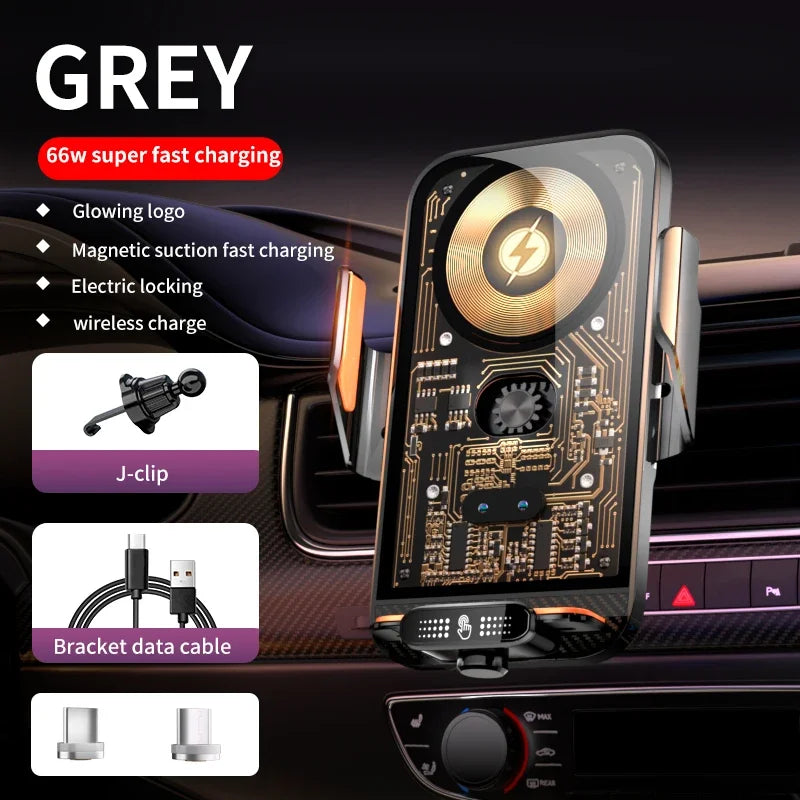 Car Phone Holder 66W Wireless Charger Mobile Phone Holder Intelligent Infrared Air Vent Clip for iPhone Samsung Xiaomi Universal