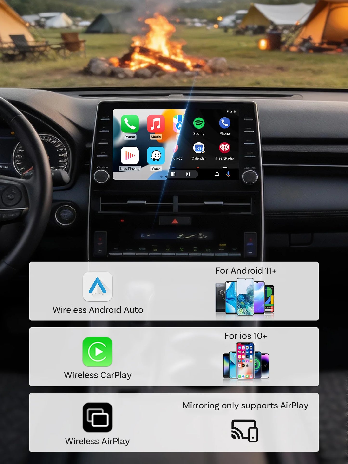 Ottocast Mini Air Wireless CarPlay Android Auto AirPlay Adapter 3 in 1 Plug and Play Wireless Mirroring For Youtube Tiktok IPTV
