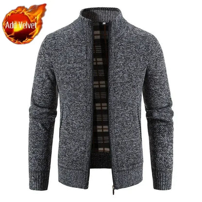 Knit Sweater Male Zipper Plaid Men's Clothing Cardigan Hoodies Zip-up Thick Winter Red Tops Jumpers Casual Stylish Hot Cheap A