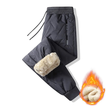 2024 New Winter Down Cotton Pants Men's Plush Thick Wool Warm Sports Pants Casual Waterproof Windproof Cold-proof Cotton Pants