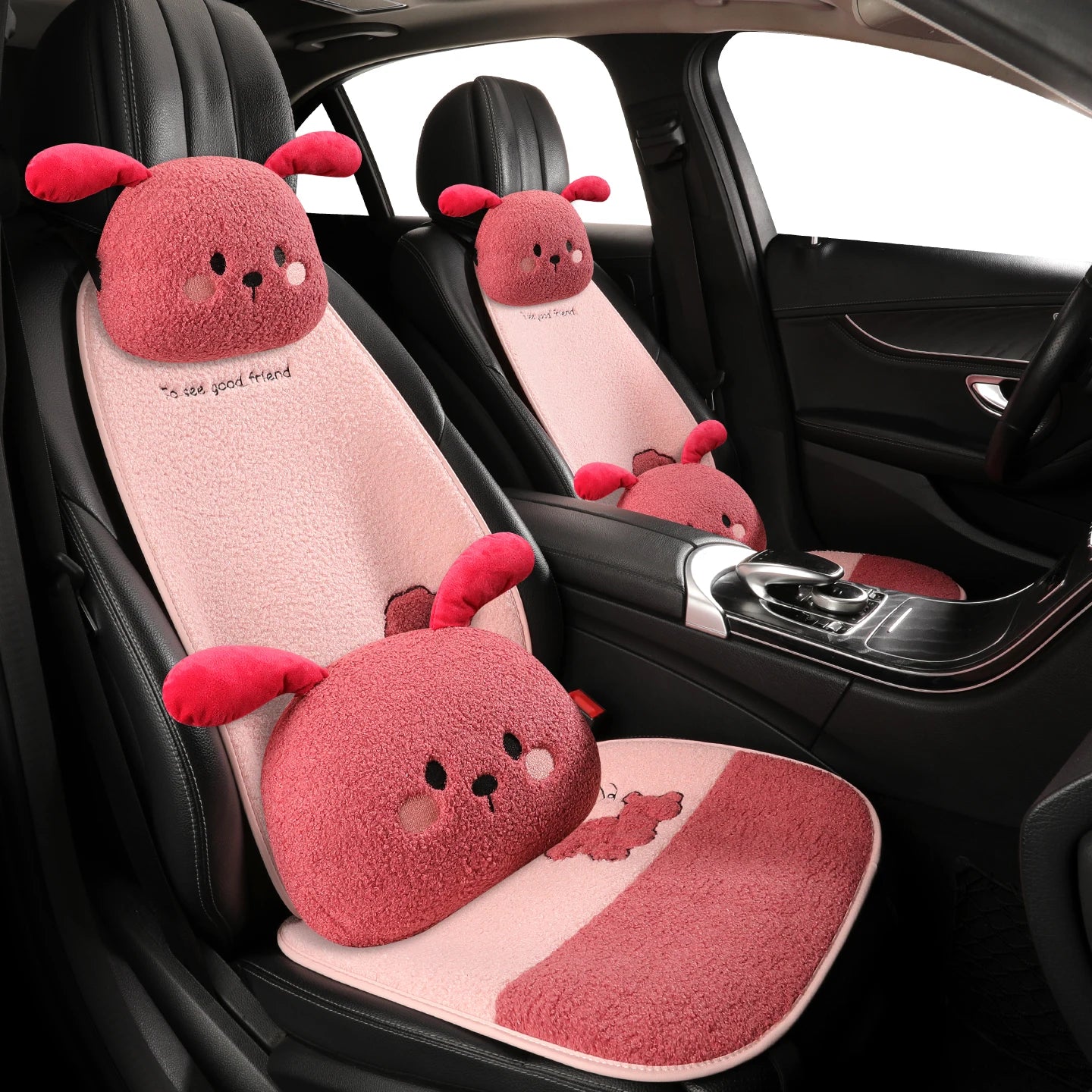 Funny Puppy Car Seat Cover 2025 New Autumn Fleece Fabric PU Leather Warm Comfortable Quick Installation Fits Most Cars