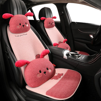Funny Puppy Car Seat Cover 2025 New Autumn Fleece Fabric PU Leather Warm Comfortable Quick Installation Fits Most Cars