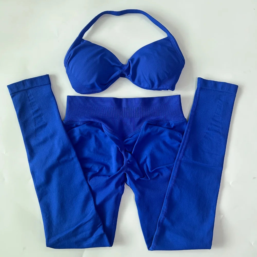 Women's 2 Piece Yoga Set High Quality Seamless Leggings And Strappy Bra Workout Gym Fitness Sportswear Resistance Training