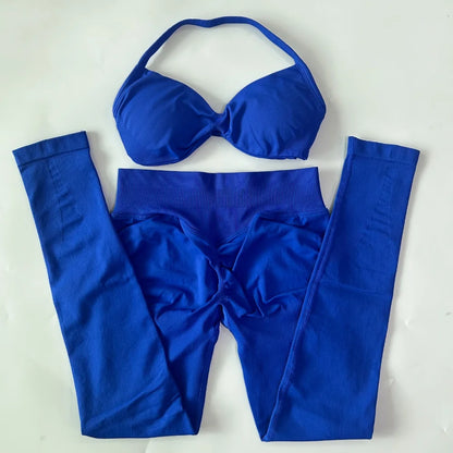 Women's 2 Piece Yoga Set High Quality Seamless Leggings And Strappy Bra Workout Gym Fitness Sportswear Resistance Training