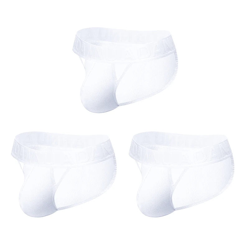 Men's 100% Cotton Ribbed Briefs U Convex Pouch Embossed Elastic Waistband Soft Skin-Friendly Breathable Underwear