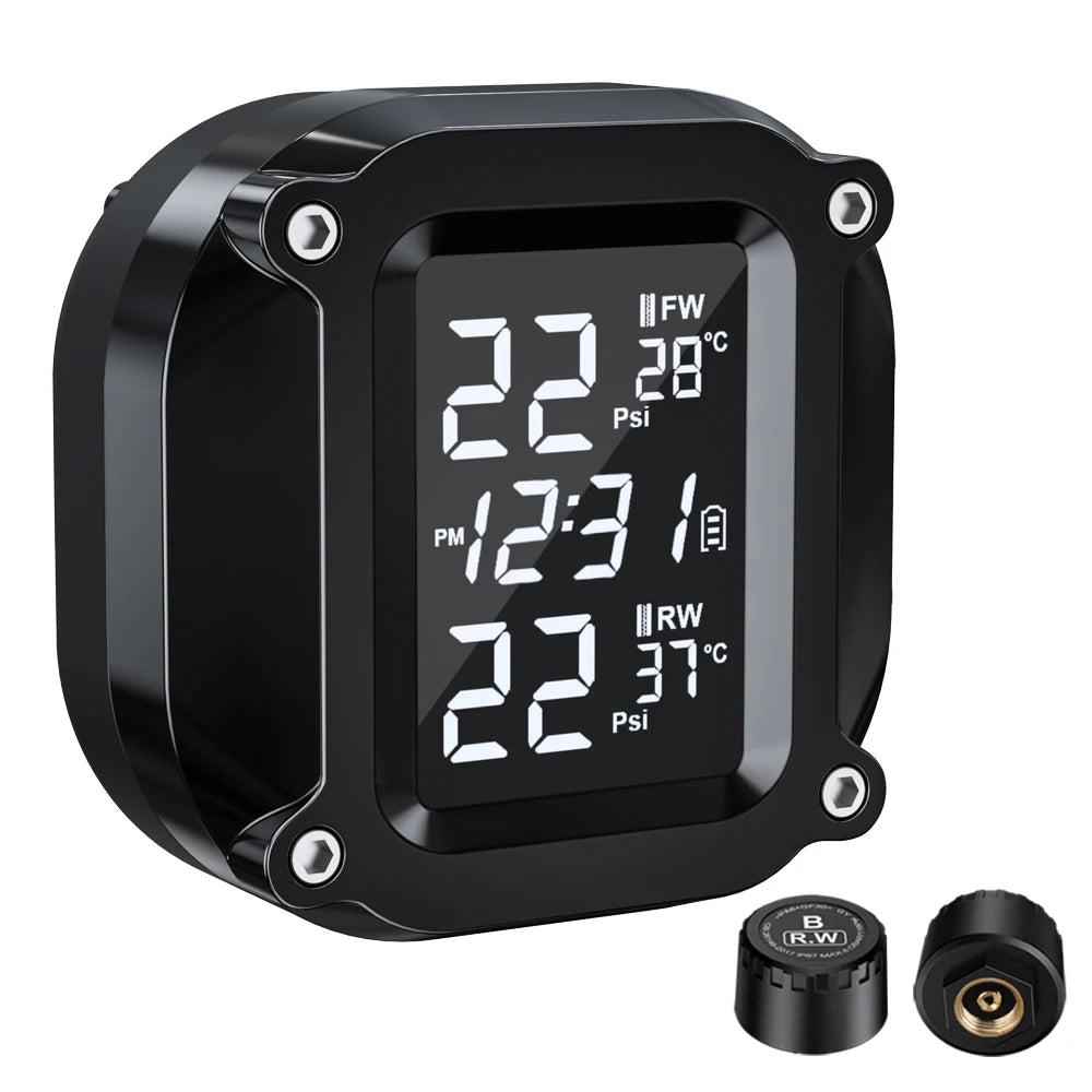 Powstation TPMS Wireless Motorcycle Tire Pressure Monitoring System Solar Charge Tyre Temperature Alarm System Colorful Display