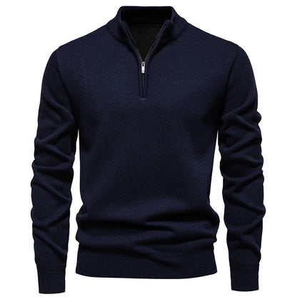 Men's Fall Winter Half-Zip Stand Collar Fleece Pullover Sweater, Casual Youth Trend Plain Knit Top, Comfortable Versatile Clothi