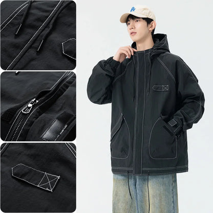 Spring Men's Jacket Outdoor Camping Trekking Jacket Fashion Loose Casual Jackets Autumn Hooded Coats Windproof Male Outerwear