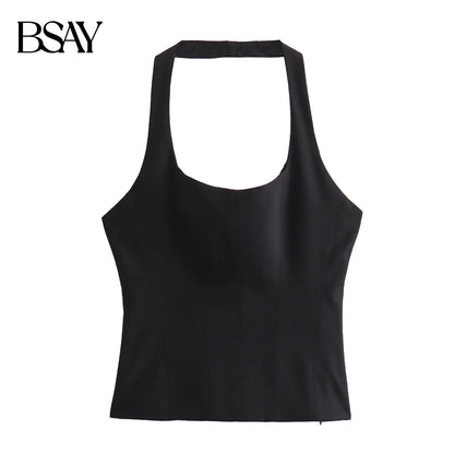 BSAY Women Fashion Summer White Halter Backless O-neck Comfortable Sling Crop Top Chic Female Sexy Streetwear Vest Mujer