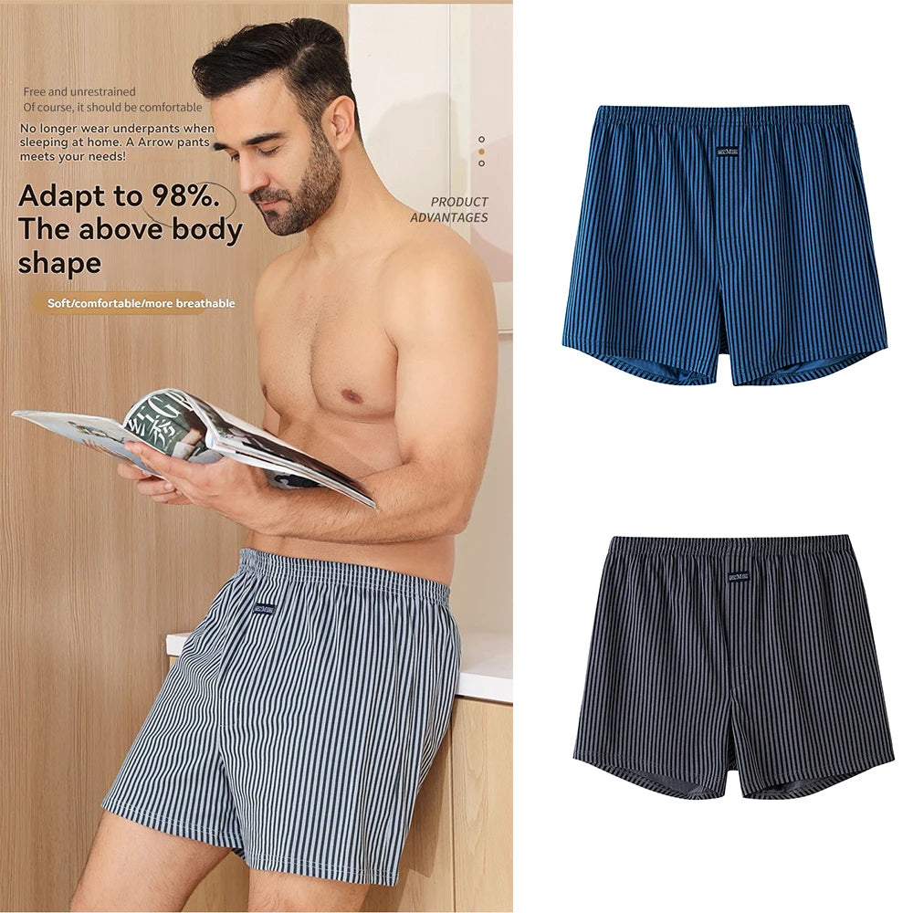 3PCS/Pack Loose Lengthed 140Kg Men Panties Big Size 100% Cotton Cozy Breathable Alo Boxer Trendy Striped Underwear Hidden Button