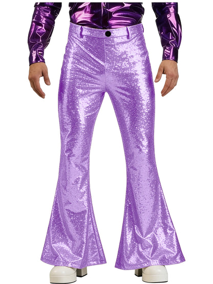 Men's Sequin Flare Pants High Waist Sparkly Bell Bottom Trousers Shiny Glitter Stretchy Breathable for Stage Performance Party