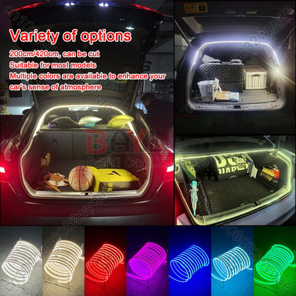 12V LED car atmosphere light, 200cm/420cm Car Universal trunk light bar, DIY can cut car tail lamp brightening Auto Accessories
